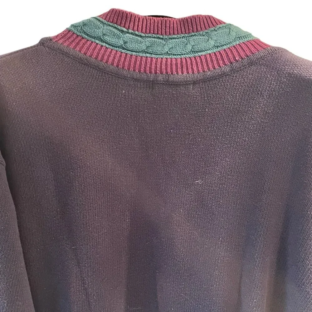 Vintage 90’s Claiborne Men’s V-neck Knit Navy Purple Green Sweater Size Medium